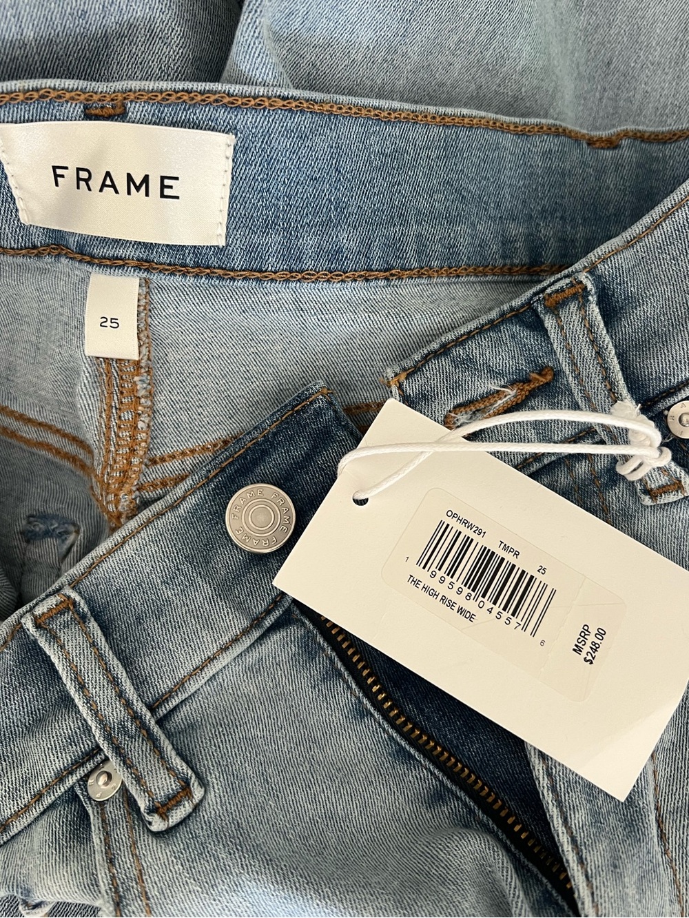 NWT $248 Frame The High Rise Wide Denim Light Blue Jeans Size 25 Stretch - Picture 6 of 14